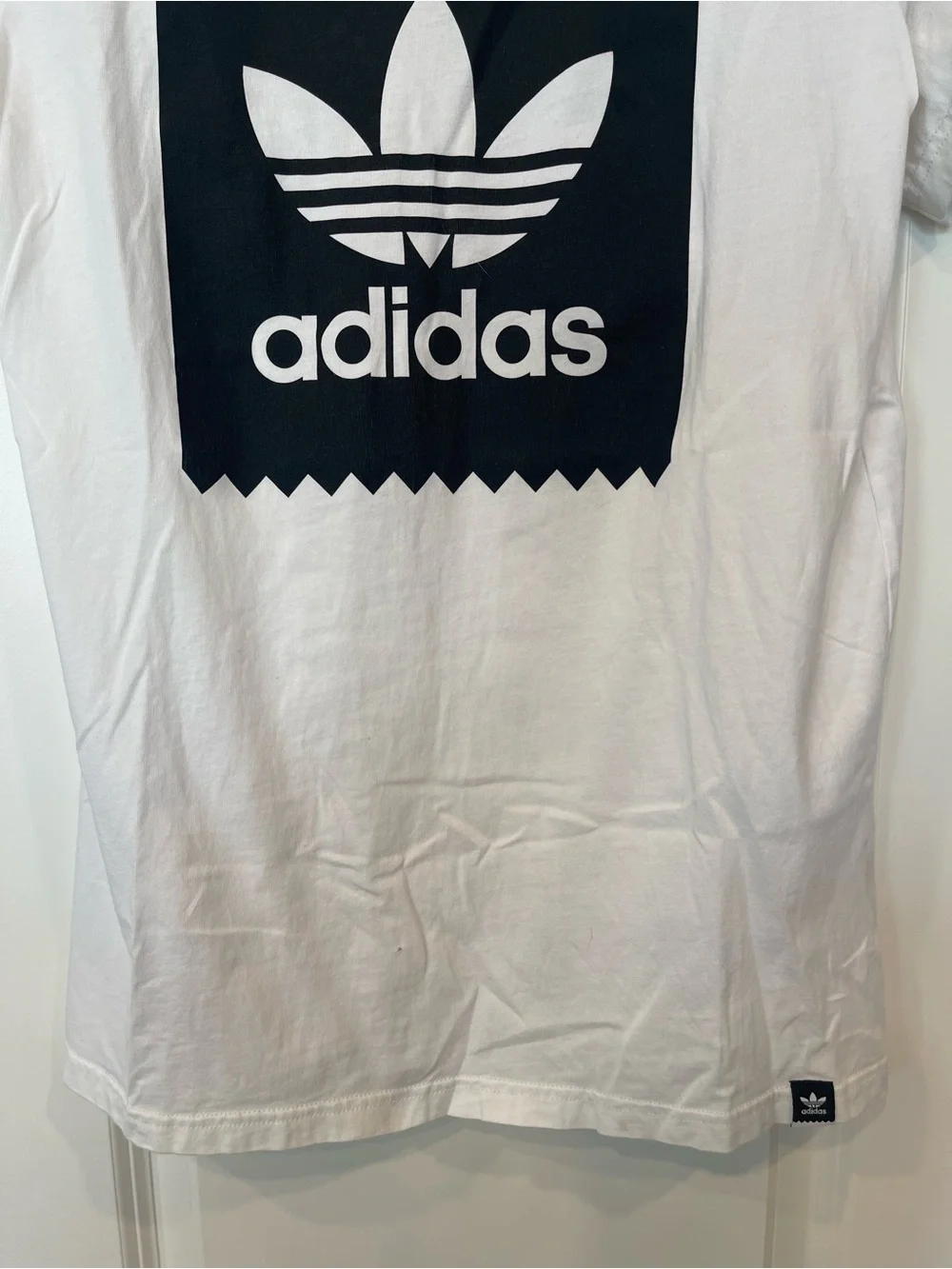 adidas White Short Sleeve Trefoil Logo Tee with Black Print